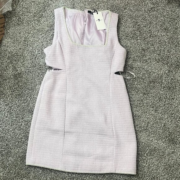 NWT 7 For All Mankind Lavender Sleeveless Cutout Tweed Mini Dress, L - Picture 1 of 4